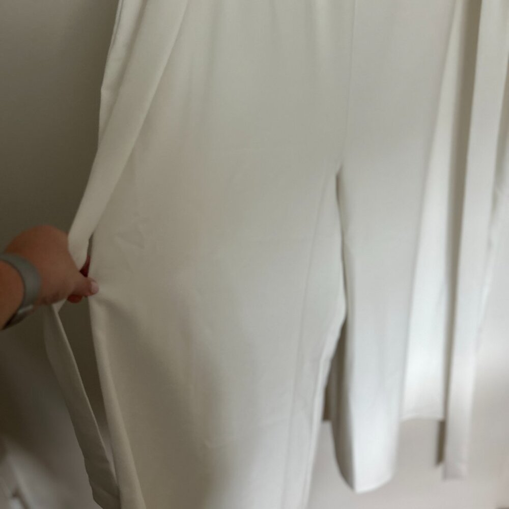 Women's White Short Sleeve Jumpsuit with Tie Waist - Picture 4 of 6